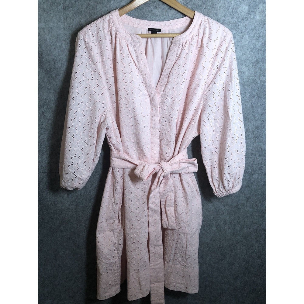 Ann Taylor Dress Womens 18‎ Pink Eyelet Lined Belted Shift Casual Career Classic
